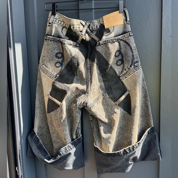 Unisex Machete Baggy Denim Shorts distressed wide-leg cuffed denim jeans size S - Picture 8 of 10